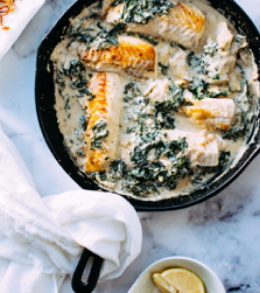Codfish in Creamy Garlic Spinach